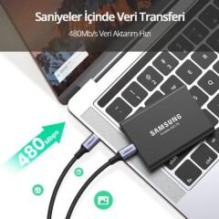 UGREEN 70427 100W PD USB-C to USB-C Süper Hızlı Şarj Kablosu 480Mbps Veri Senkronizasyonu 1metre
