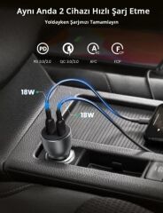 UGREEN 70594 CD213 50W Çift PD Type-C Type-C Hızlı Şarj Portu Araç Şarj Cihazı