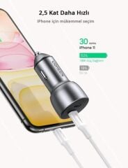 UGREEN 70594 CD213 50W Çift PD Type-C Type-C Hızlı Şarj Portu Araç Şarj Cihazı