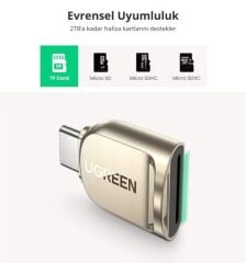 UGREEN 80124 CM331 Premium Çinko Alaşım Gövde Type-C to TF Micro SD Kart Okuyucu 5GB/s Veri Aktarımı