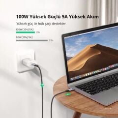 UGREEN 80150 US355 Type-C to Type-C USB 3.1 Gen2 5A 100W Thunderbolt 3 Data ve Şarj Kablosu 1metre - 2