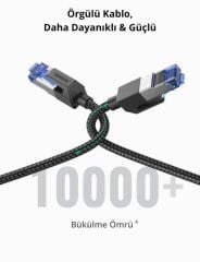 UGREEN 80432 NW153 CAT8 2000MHz Stabil Bant 25GB/s Yüksek Ağ Hızı Örgülü Ethernet Kablosu 3metre