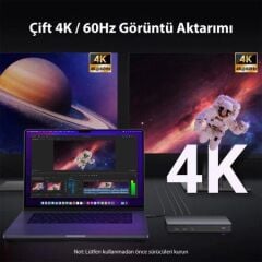 UGREEN 90912 CM615 9 in 1 Arada 2*HDMI 2*DisplayPort USB-A 3.2 Gen2 Type-C 100W Ethernet Dönüştürücü