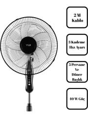 YUİ F29 120cm 40W 16'' 3 Kademe 5 Pervane Döner Başlıklı Vantilatör Siyah - 2