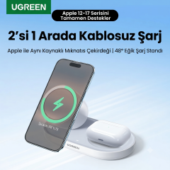 UGREEN 95832 W501 2 in 1 20W MagSafe Manyetik Kablosuz Şarj Cihazı Beyaz