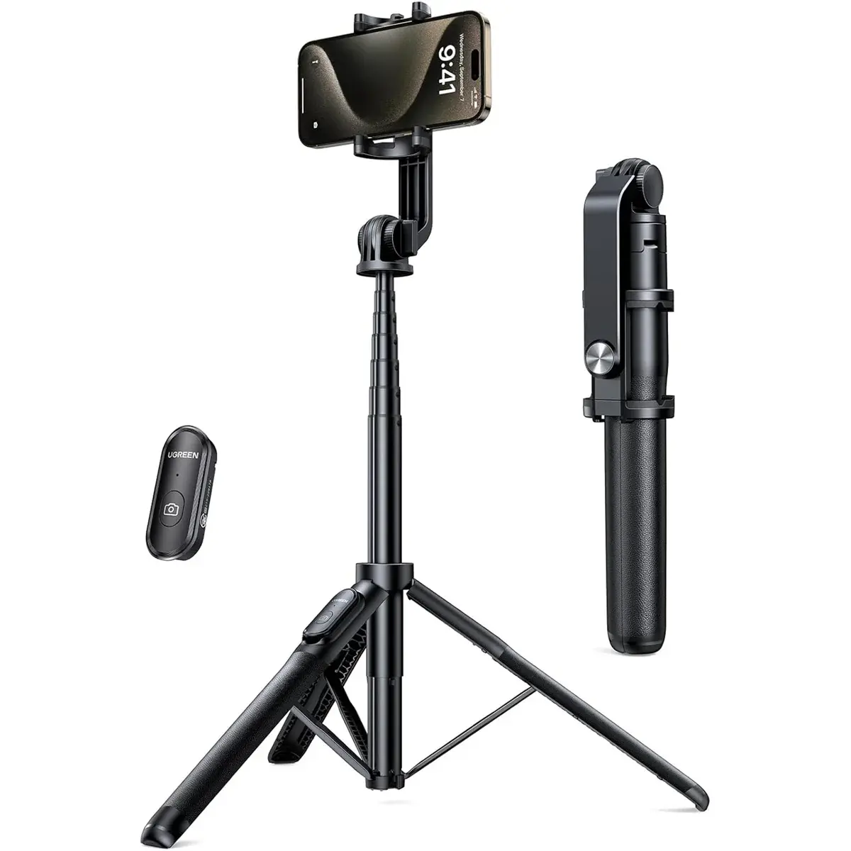 UGREEN 90690 LP586 2 in 1 Kompakt Bluetooth Kumandalı Selfie Çubuğu Tripod Siyah 160cm