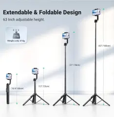 UGREEN 90690 LP586 2 in 1 Kompakt Bluetooth Kumandalı Selfie Çubuğu Tripod Siyah 160cm