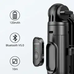 UGREEN 90690 LP586 2 in 1 Kompakt Bluetooth Kumandalı Selfie Çubuğu Tripod Siyah 160cm - 2