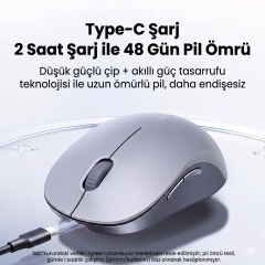 UGREEN 55148 M332 800/1200/1600dpi 2.4GHz Şarjlı Kablosuz Sessiz Mouse Gri