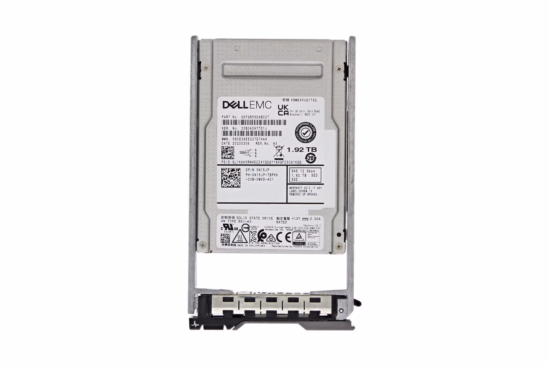 DELL EMC 1.92TB 12G RI SAS 2.5'' Sunucu SSD KPM7WRUG1T92 SDFU075EAB02T 118001046-01