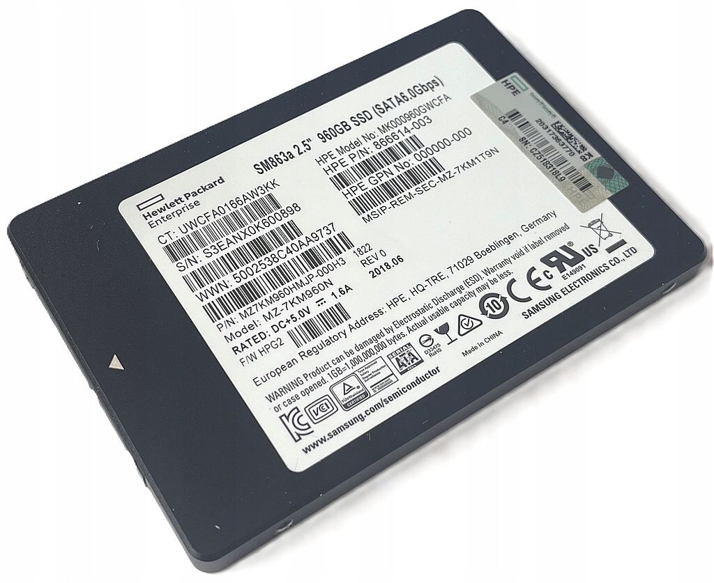 HPE SM863A 960GB Sata 6Gbps 2.5'' Server Sunucu SSD MZ-7KM960N MK000960GWCFA MZ7KM960HMJP-000H3 866614-003 872354-005