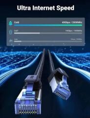 UGREEN 30799 NW153 CAT8 2000MHz Stabil Bant 40GB/s Yüksek Ağ Hızı Ethernet Kablosu Örgülü 15metre