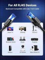 UGREEN 30799 NW153 CAT8 2000MHz Stabil Bant 40GB/s Yüksek Ağ Hızı Ethernet Kablosu Örgülü 15metre