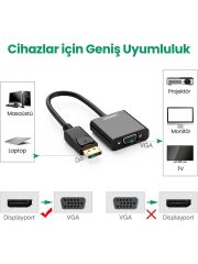 UGREEN 20415 DP109 1080P/60Hz 920x1200 1920x1080 DisplayPort Erkek to VGA Dişi Kablosu Dönüştürücü Adaptör Siyah