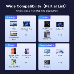 UGREEN 25157 CM556 8K 60Hz 4K 240Hz Dijital Yüksek Çözünürlüklü v1.4 USB-C to DisplayPort Görüntü ve Ses Aktarım Kablosu Örgülü 1metre
