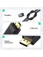 UGREEN 40363 MM137 4K Çözünürlük Desteği Mandallı Bağlantı DisplayPort Erkek to HDMI Dişi Dönüştürücü Adaptör Siyah