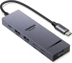 UGREEN 45363 CM818 Revodok 6 in 1 USB-C to 2xUSB-A 3.2 Çoklayıcı 1x4K/60Hz HDMI 2xUSB-C PD 10Gbps 1xUSB-C PD 100W Şarj Desteği Çok Fonksiyonlu Bağlantı İstasyonu