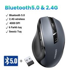 UGREEN 45390 MU006 Dual Mode 4000dpi 2.4GHz Kablosuz ve Bluetooth Sessiz Optik Mouse Siyah - 2