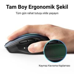 UGREEN 45390 MU006 Dual Mode 4000dpi 2.4GHz Kablosuz ve Bluetooth Sessiz Optik Mouse Siyah