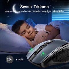 UGREEN 45390 MU006 Dual Mode 4000dpi 2.4GHz Kablosuz ve Bluetooth Sessiz Optik Mouse Siyah