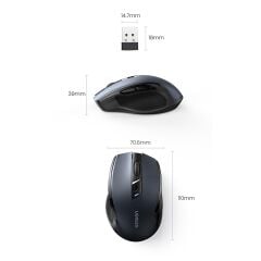 UGREEN 45390 MU006 Dual Mode 4000dpi 2.4GHz Kablosuz ve Bluetooth Sessiz Optik Mouse Siyah