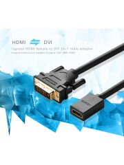 UGREEN 20118 1080P Görüntü Çözünürlüğü Çift Yönlü Veri Aktarımı DVI 24+1 Erkek to HDMI Dişi Kablosu Siyah 22cm - 2