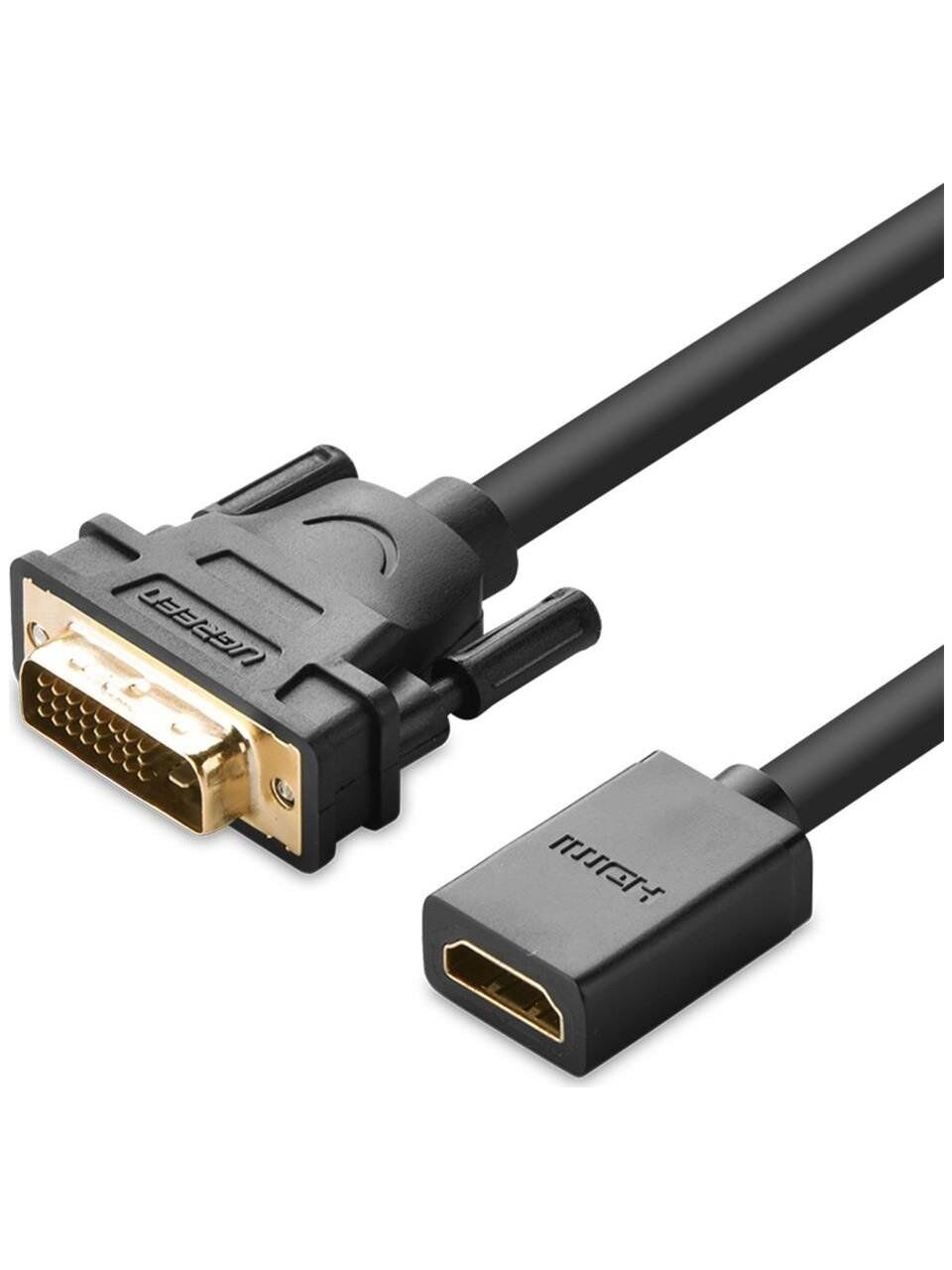 UGREEN 20118 1080P Görüntü Çözünürlüğü Çift Yönlü Veri Aktarımı DVI 24+1 Erkek to HDMI Dişi Kablosu Siyah 22cm