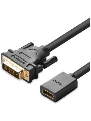 UGREEN 20118 1080P Görüntü Çözünürlüğü Çift Yönlü Veri Aktarımı DVI 24+1 Erkek to HDMI Dişi Kablosu Siyah 22cm