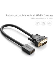 UGREEN 20118 1080P Görüntü Çözünürlüğü Çift Yönlü Veri Aktarımı DVI 24+1 Erkek to HDMI Dişi Kablosu Siyah 22cm