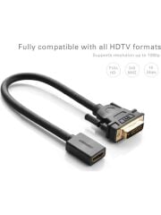 UGREEN 20118 1080P Görüntü Çözünürlüğü Çift Yönlü Veri Aktarımı DVI 24+1 Erkek to HDMI Dişi Kablosu Siyah 22cm