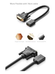UGREEN 20118 1080P Görüntü Çözünürlüğü Çift Yönlü Veri Aktarımı DVI 24+1 Erkek to HDMI Dişi Kablosu Siyah 22cm