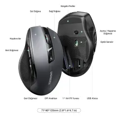 UGREEN 45389 MU006 4000dpi 2.4GHz Kablosuz Sessiz Optik Mouse Siyah