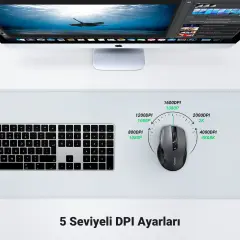 UGREEN 45389 MU006 4000dpi 2.4GHz Kablosuz Sessiz Optik Mouse Siyah