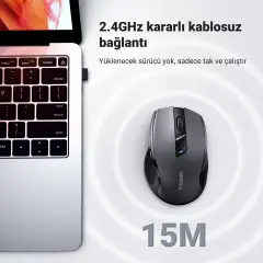 UGREEN 45389 MU006 4000dpi 2.4GHz Kablosuz Sessiz Optik Mouse Siyah
