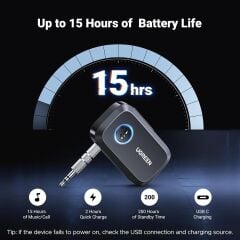 UGREEN 90748 CM596 3.5mm Aux Araç için Bluetooth 5.3 Ses Alıcısı Aktarım Adaptörü