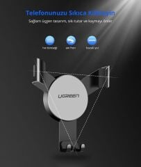 UGREEN 40907 LP130 360 Derece Otomatik Kelepçe Sıkı Tutucu Mekanik Araç İçi Telefon Tutucu Siyah