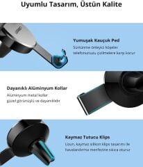 UGREEN 40907 LP130 360 Derece Otomatik Kelepçe Sıkı Tutucu Mekanik Araç İçi Telefon Tutucu Siyah - 2