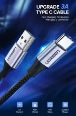 UGREEN 45071 L514 18W 3A QC 3.0 USB-A to USB-C Hızlı Şarj Veri Kablosu Uzay Grisi Örgülü 1metre - 2
