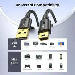 UGREEN 10355 US132 USB-A to Mini 5pin M Kablo Şarj ve Data Kablosu Siyah 1metre - 2