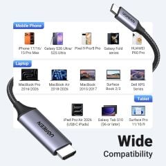 UGREEN 25155 MM142 4K 60Hz 18Gbps USB-C to HDMI Görüntü ve Ses Aktarım Kablosu Örgülü 1metre
