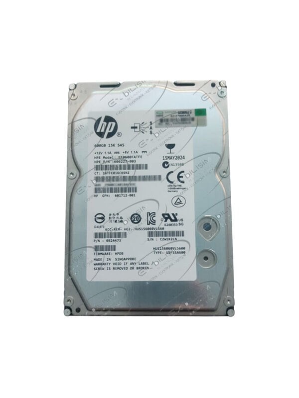 HP 600GB 15K 6G SAS 3.5'' Server Sunucu Harddisk EF0600FATFE HUS156060VLS60 606227-003 601712-001 0B24473
