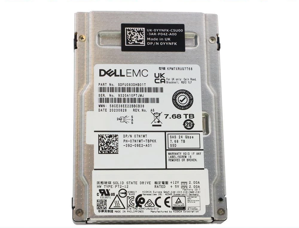 DELL EMC 7.68TB 24G RI SAS 2.5'' Server Sunucu SSD KPM7XRUG7T68 KPM71RUG15T3 SDFU083DHB03T 07N1WT 0YYNFK