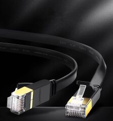 UGREEN 11262 NW106 CAT7 10Gbps Yüksek Ağ Hızı U/FTP Flat Yassı Ethernet Kablosu Siyah 3Metre