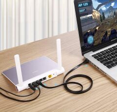 UGREEN 11262 NW106 CAT7 10Gbps Yüksek Ağ Hızı U/FTP Flat Yassı Ethernet Kablosu Siyah 3Metre