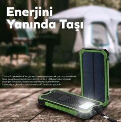 DEJİ DJ-OL2 10000mAh Led Işıklı Güneş Enerjili Solar Taşınabilir Powerbank Şarj Cihazı Yeşil