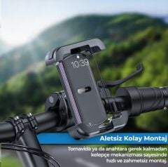WOYAX by DEJİ WY-HR10 Holdy Motosiklet Bisiklet ATV Scooter Bağlantılı Telefon Tutucu Tutacağı Gidon