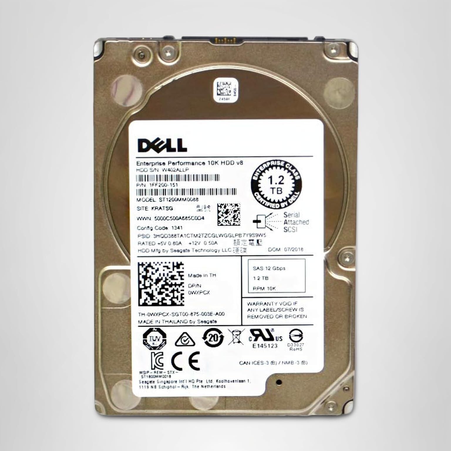 DELL EnterPrise 1.2TB 10K 12G 512e SAS 2.5'' Sunucu Harddisk ST1200NM0088 1FF200-151 0WXPCX