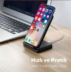 WOYAX by DEJİ WY-02 15W iPhone ve Android Uyumlu Hızlı Wireless Kablosuz Şarj Standı Siyah