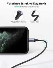 UGREEN 60759 US304 Alüminyum Kılıflı 3A PD MFi Sertifikalı USB-C to Lightning Hızlı Şarj Kablosu Örgülü 1metre - 2