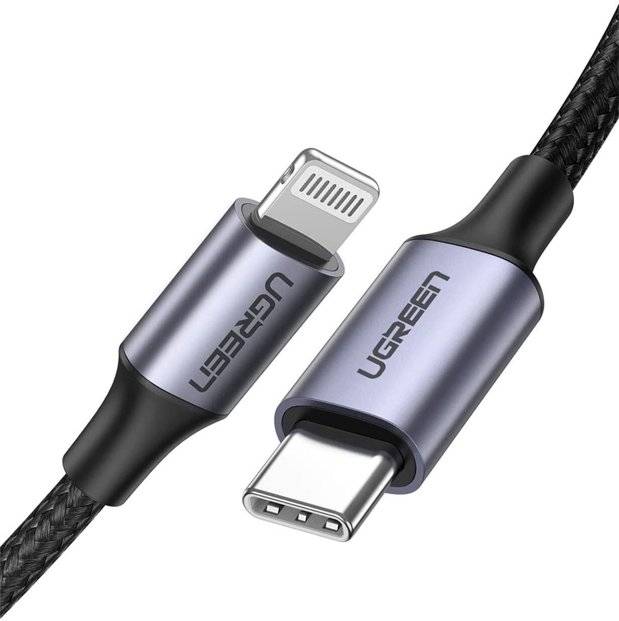 UGREEN 60759 US304 Alüminyum Kılıflı 3A PD MFi Sertifikalı USB-C to Lightning Hızlı Şarj Kablosu Örgülü 1metre